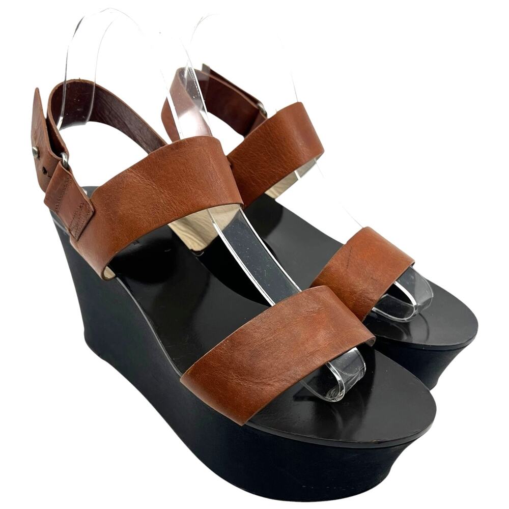 Vera Wang Lavender Leather Platform Wedge Sandals Brown Black Women’s 8.5M